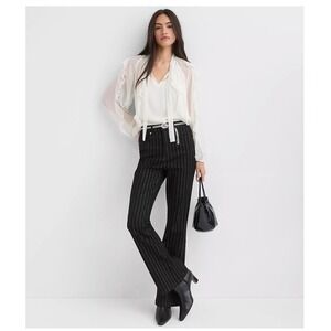 Loft Slim Flare High Rise Pants Black Metallic Silver Pinstripe Size 12/31 NWT